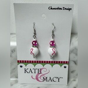 Kate & Macy Pink Ribbon Breast Cancer Awareness Drop Earrings NWT